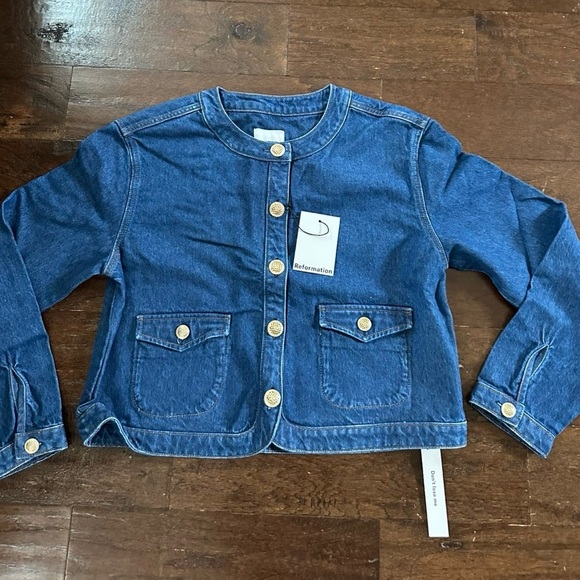 Reformation-Braxton Denim Jacket-dark blue-size Large-brand new-Retail $218 - Picture 3 of 15